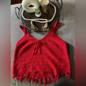 No Boundaries Red Knitted Fringe Crop Top Size:XXL(19)NWT